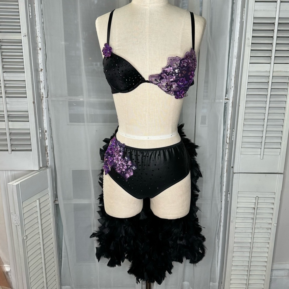 SOLD Showgirl Burlesque Costume lingerie with feather bustle - Picture 6 of 10